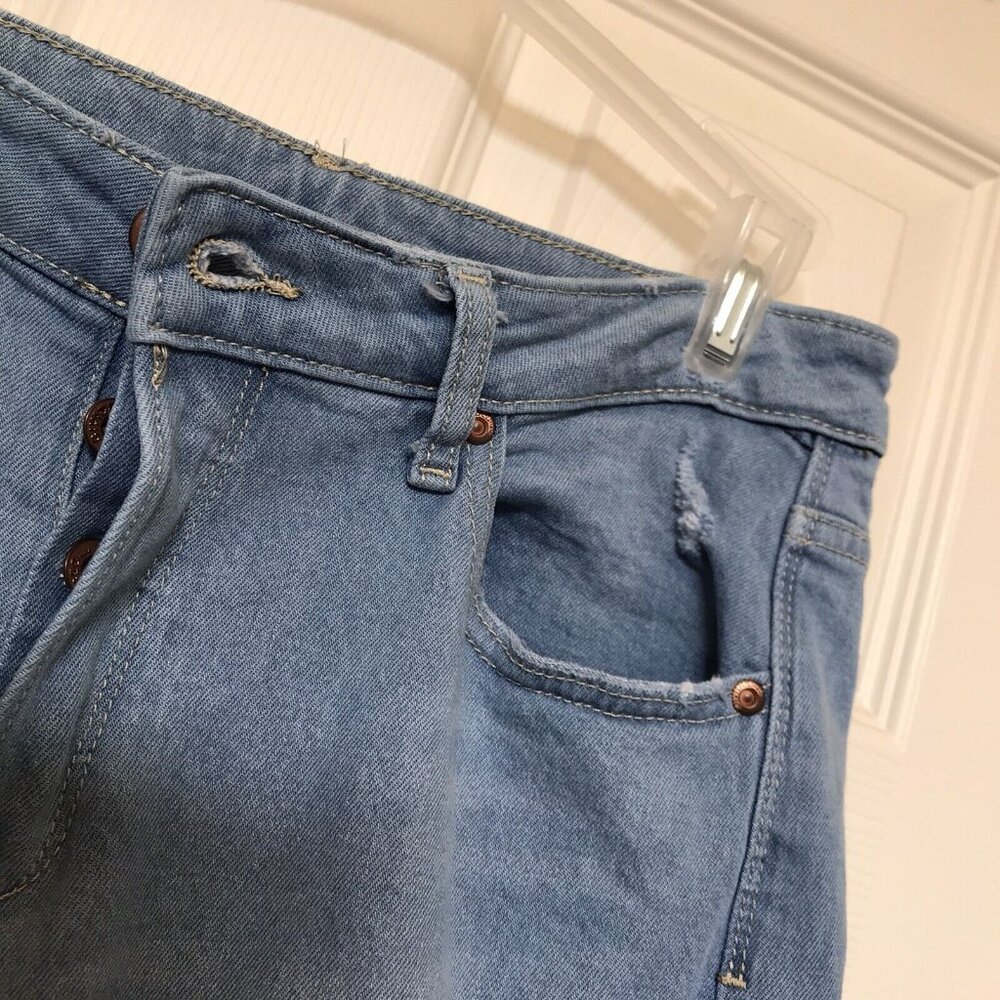 Divided H & M Distressed Light Blue Denim Crop Skinny Jeans Size 6 Destroyed Hem - Picture 8 of 10